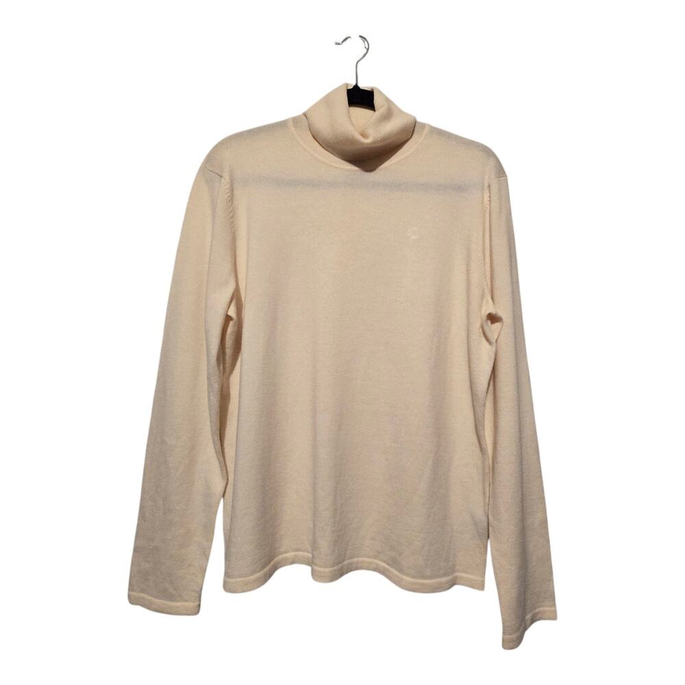 Vtg Lauren Ralph Lauren Merino Wool Cotton Turtleneck Womens LG Cream Minimalist